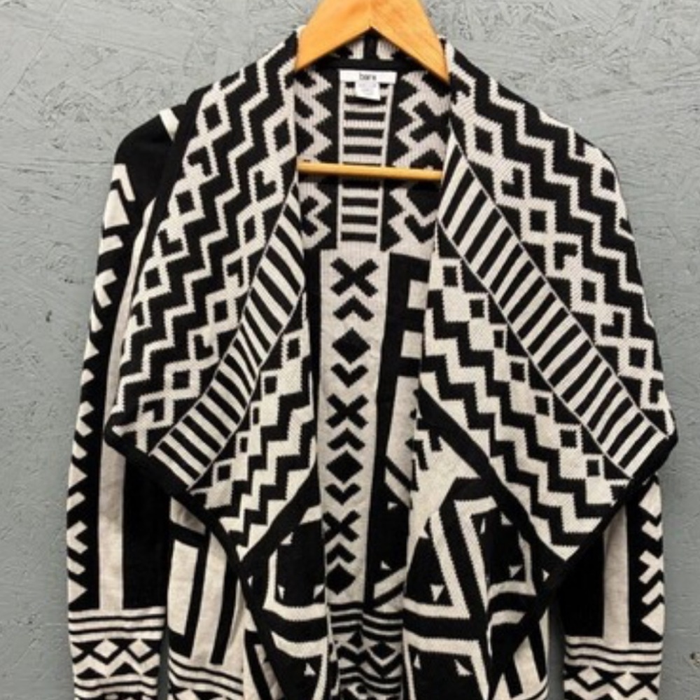 Bar III Black and White Geometric Cardigan Sweater